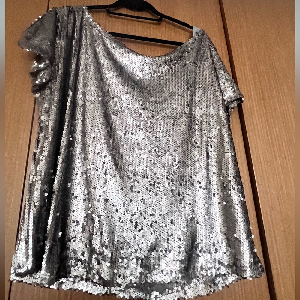Women’s L sequins grey holiday top - brand new with tags from Hayden